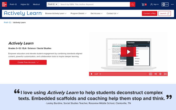 Screenshot of activelylearn.com