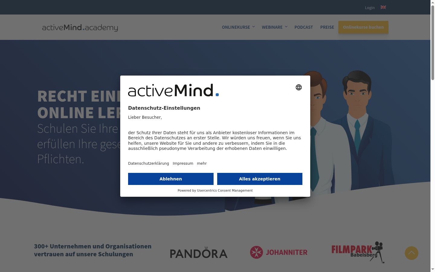 Capture d'écran de la bannière de consentement affichée avant toute interaction