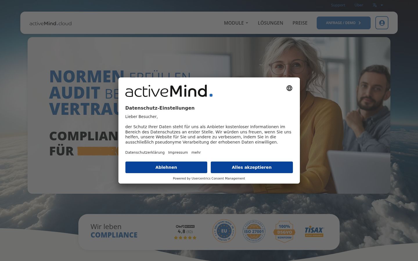 Capture d'écran de la bannière de consentement affichée avant toute interaction