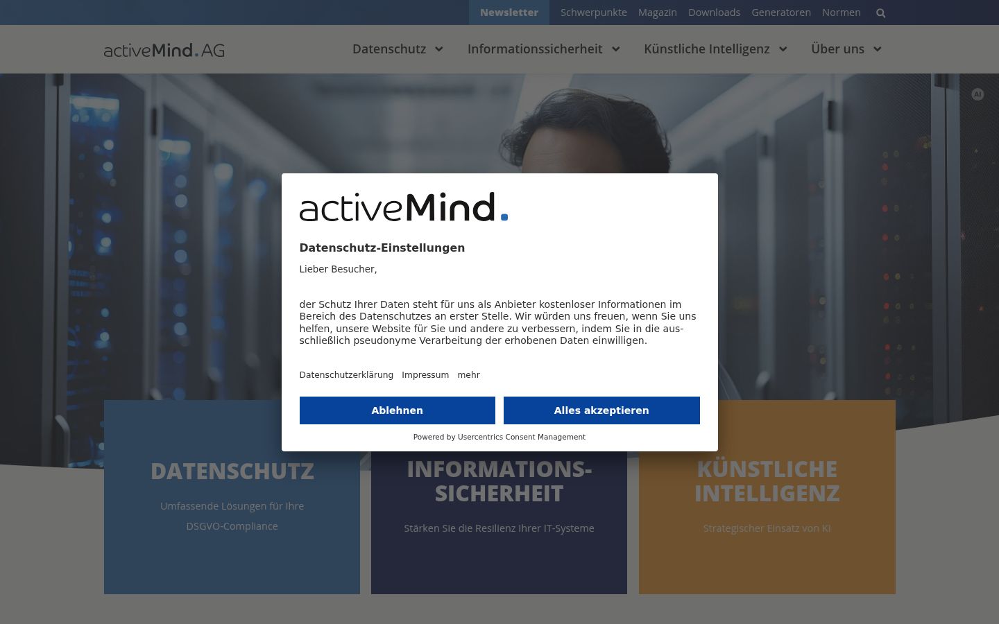 Capture d'écran de la bannière de consentement affichée avant toute interaction