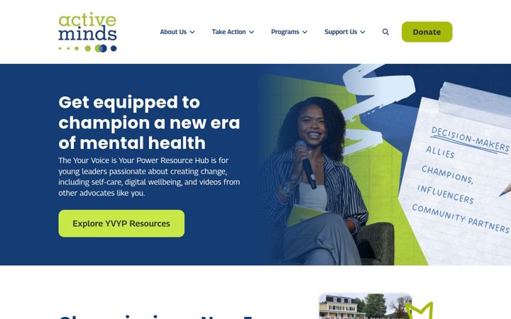 Screenshot of activeminds.org