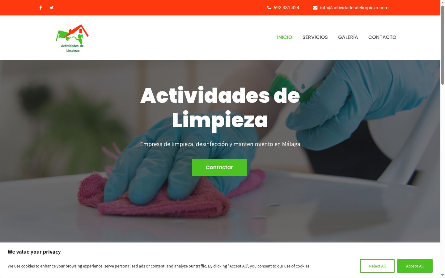 Captura de ecrã do banner de consentimento apresentado antes de qualquer interação