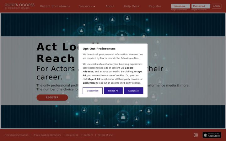 Ekrano kopija actorsaccess.com