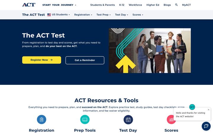 Screenshot of actstudent.org