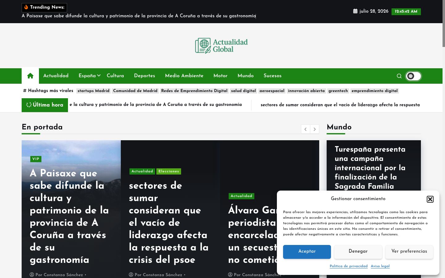 Capture d'écran de la bannière de consentement affichée avant toute interaction