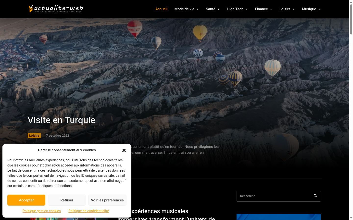 Captura de pantalla del banner de consentimiento mostrado antes de cualquier interacción