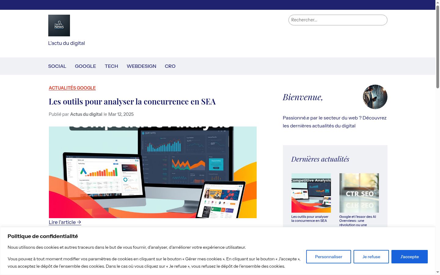 Captura de pantalla del banner de consentimiento mostrado antes de cualquier interacción