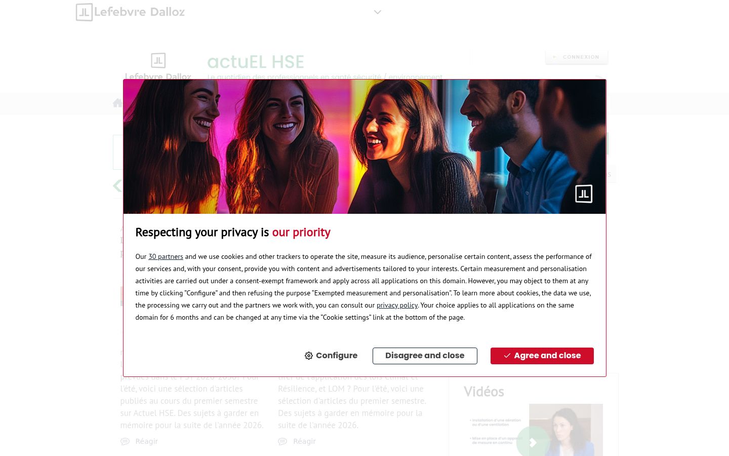 Capture d'écran de la bannière de consentement affichée avant toute interaction