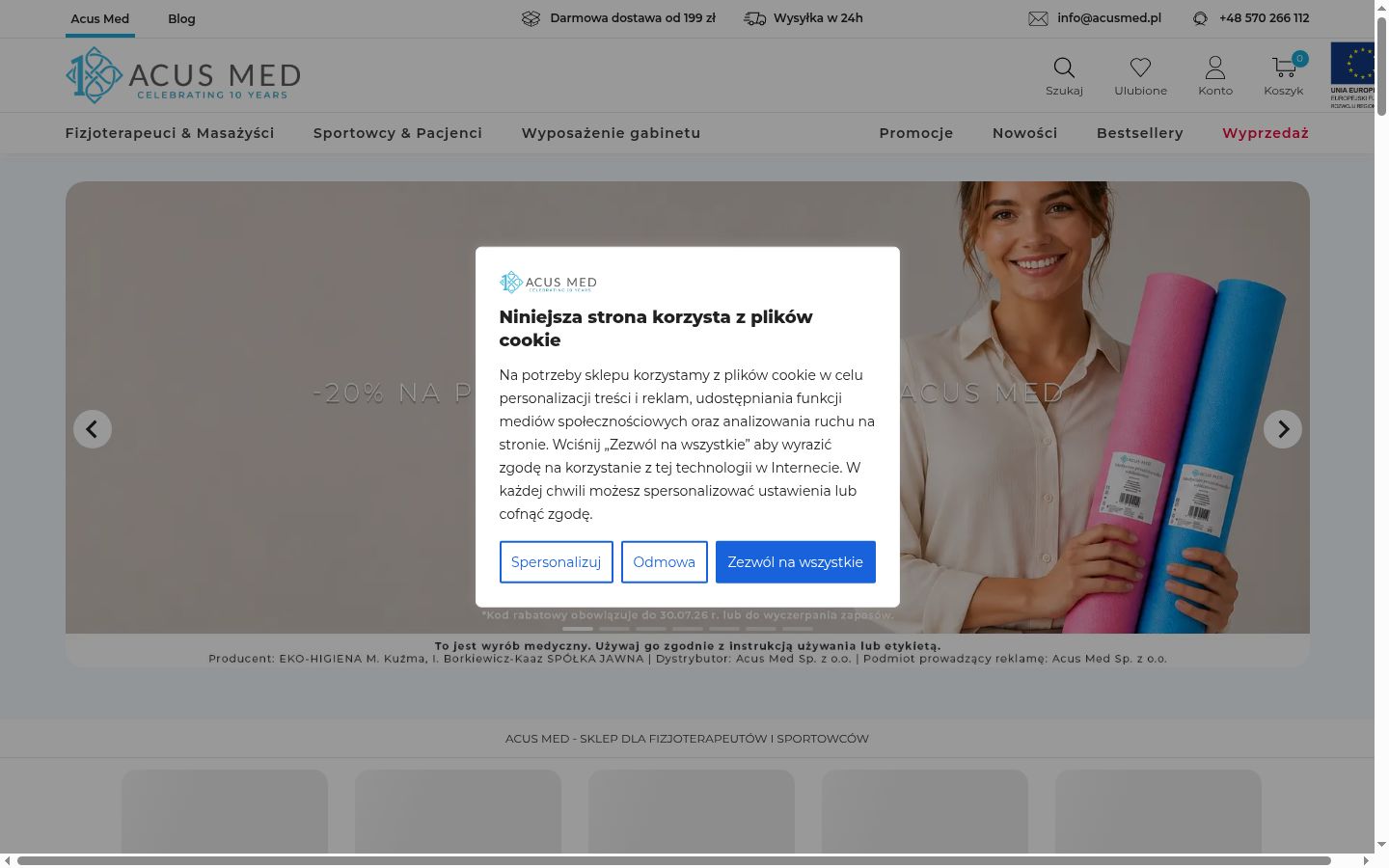 Zrzut ekranu banera zgody wyświetlanego przed jakąkolwiek interakcją