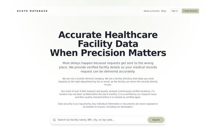 Screenshot of acutehealthdirectory.com