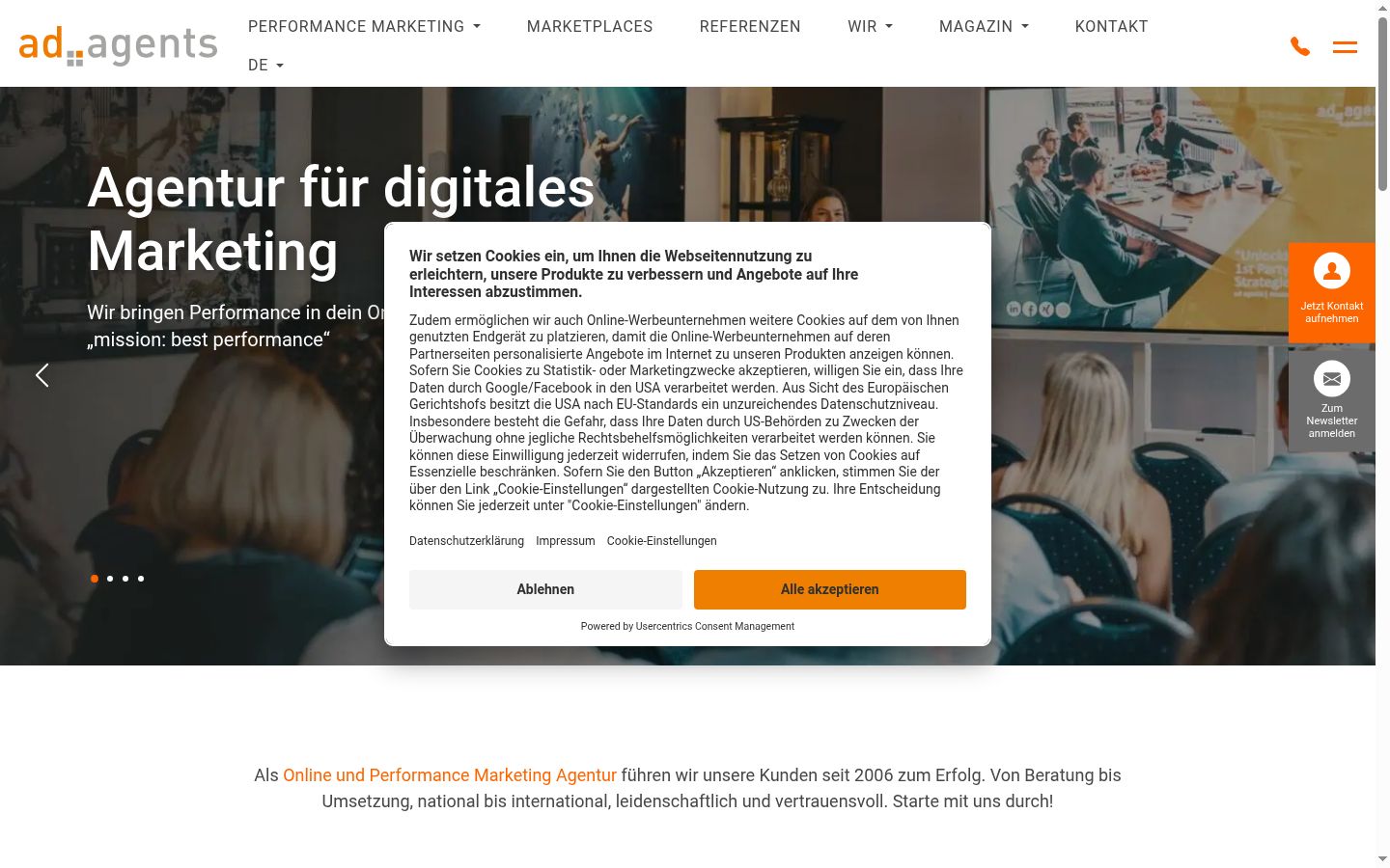 Capture d'écran de la bannière de consentement affichée avant toute interaction