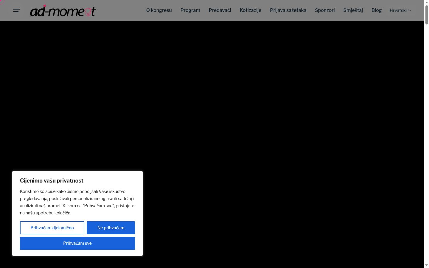 Captura de ecrã do banner de consentimento apresentado antes de qualquer interação