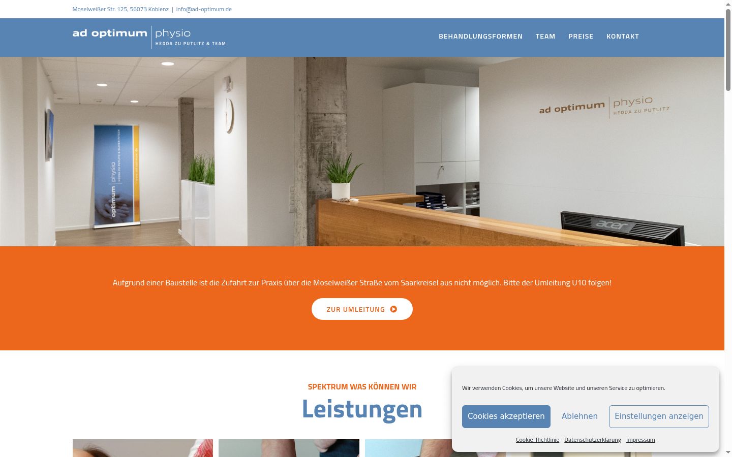 Screenshot des Einwilligungsbanners vor jeglicher Interaktion
