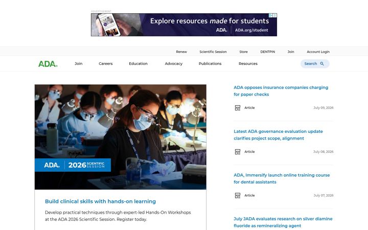 Screenshot von ada.org
