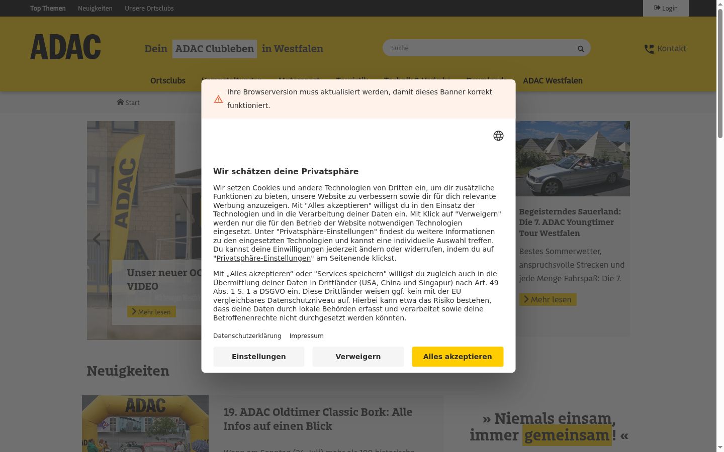Ekraanipilt nõusolekubännerist, mida näidati enne mis tahes suhtlust