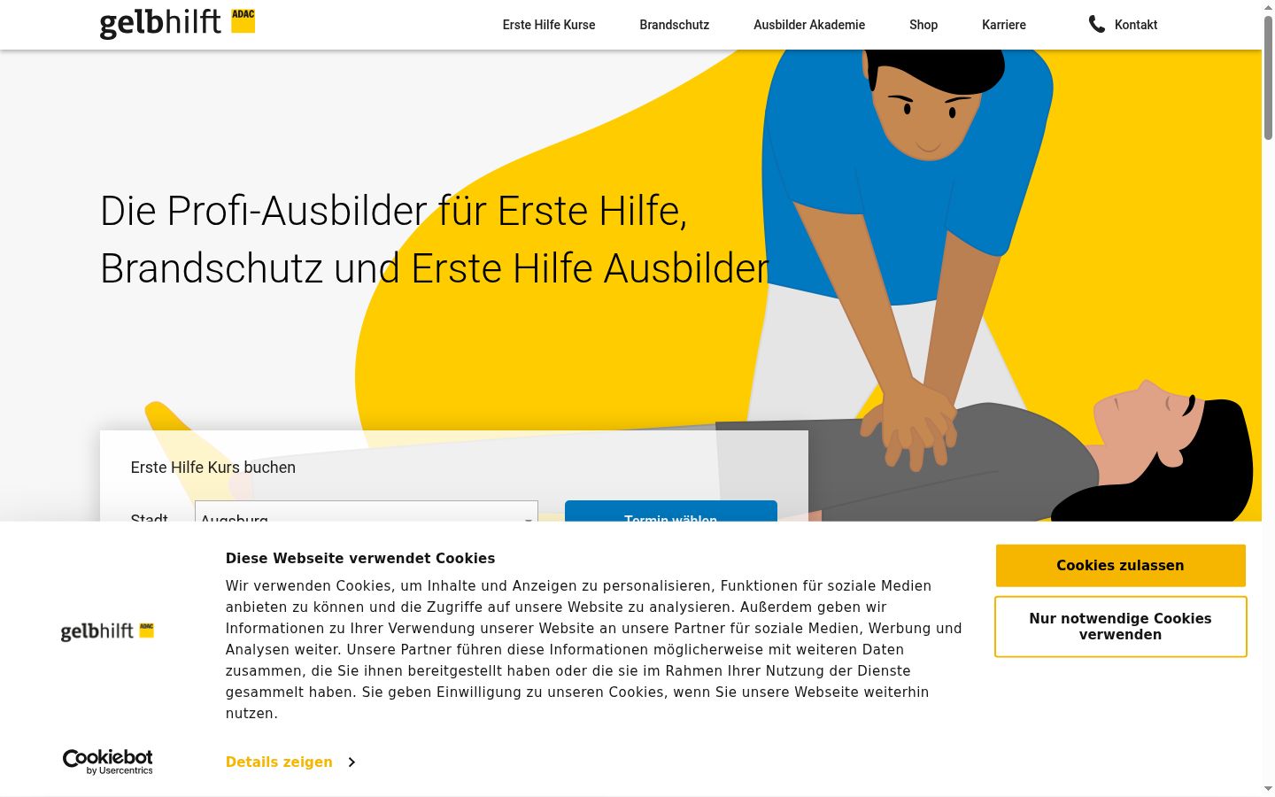 Screenshot des Einwilligungsbanners vor jeglicher Interaktion
