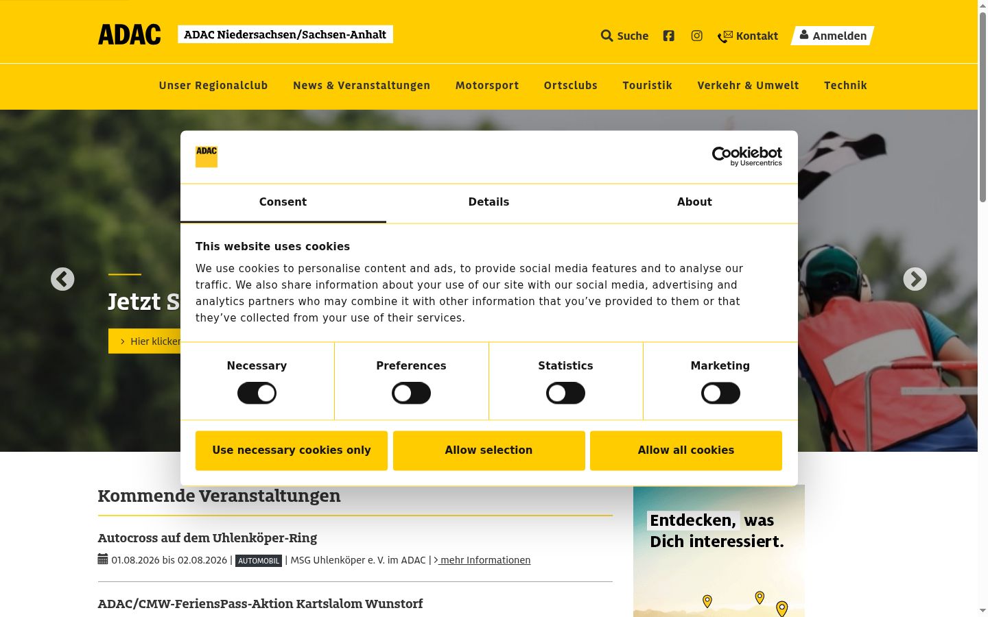 Skærmbillede af samtykkebanneret, som det blev vist før nogen interaktion