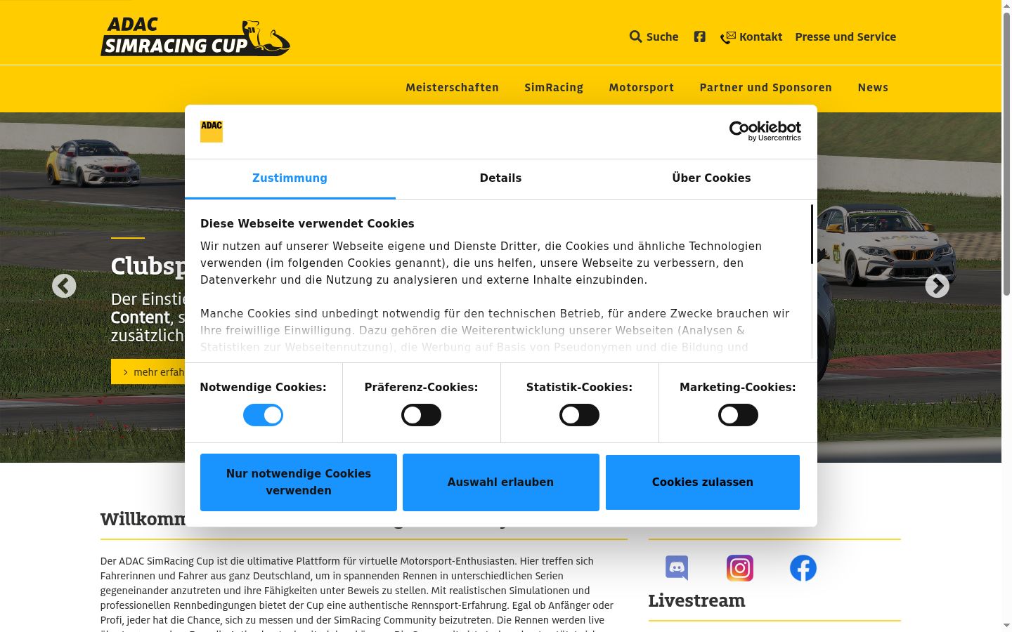 Captura de pantalla del banner de consentimiento mostrado antes de cualquier interacción