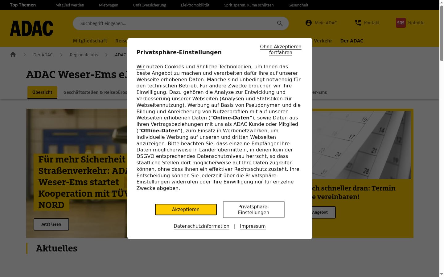 Sutikimo reklamjuostės, rodytos prieš bet kokią sąveiką, ekrano kopija