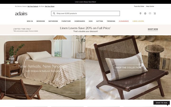 Screenshot of adairs.com.au