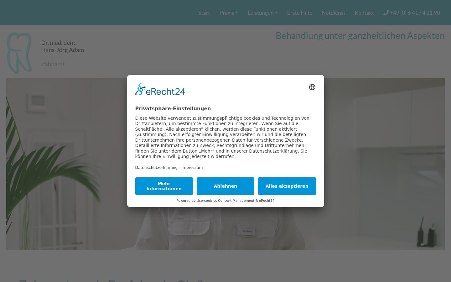 Screenshot del banner di consenso mostrato prima di qualsiasi interazione
