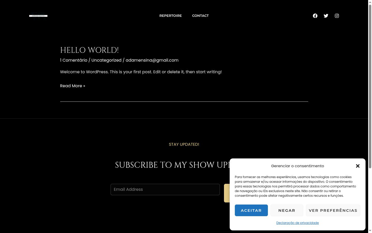 Screenshot del banner di consenso mostrato prima di qualsiasi interazione