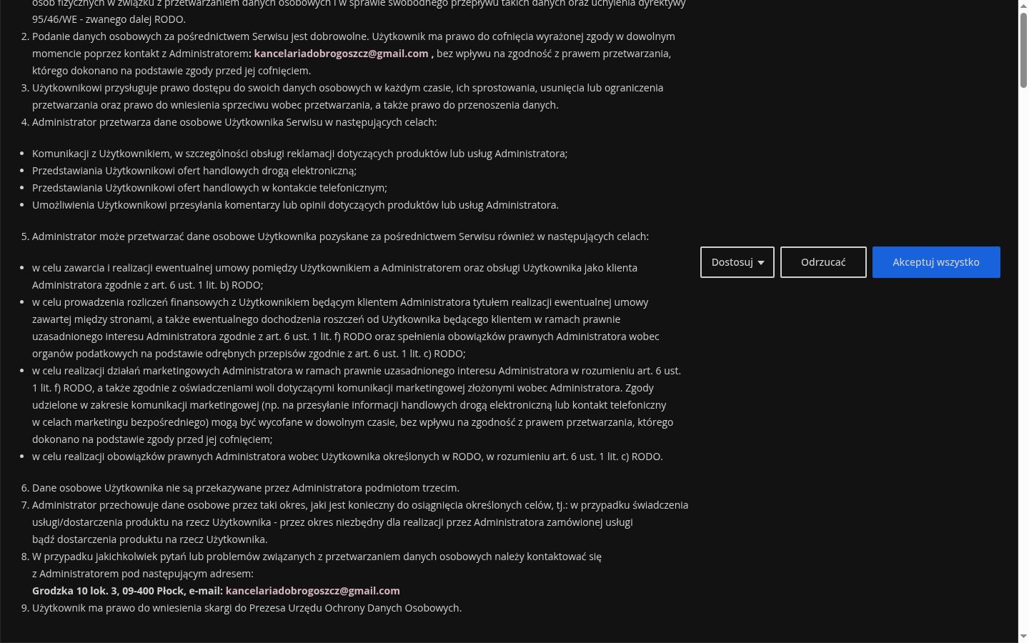 Zrzut ekranu banera zgody wyświetlanego przed jakąkolwiek interakcją