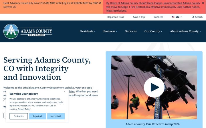 Captura de pantalla de adamscountyco.gov