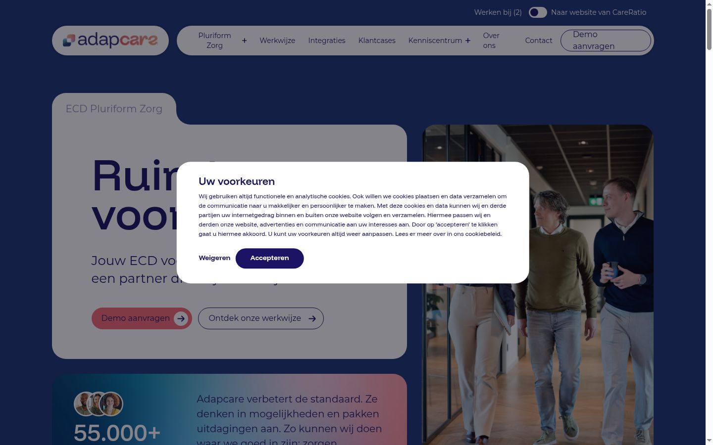 Screenshot van de toestemmingsbanner zoals getoond vóór enige interactie