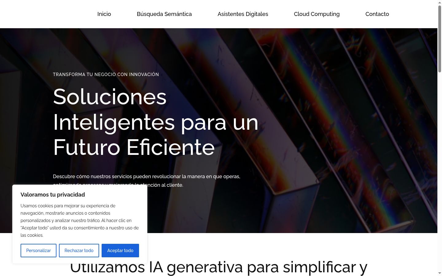 Captura de pantalla del banner de consentimiento mostrado antes de cualquier interacción