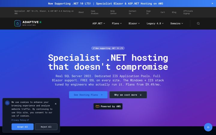Screenshot of adaptivewebhosting.com