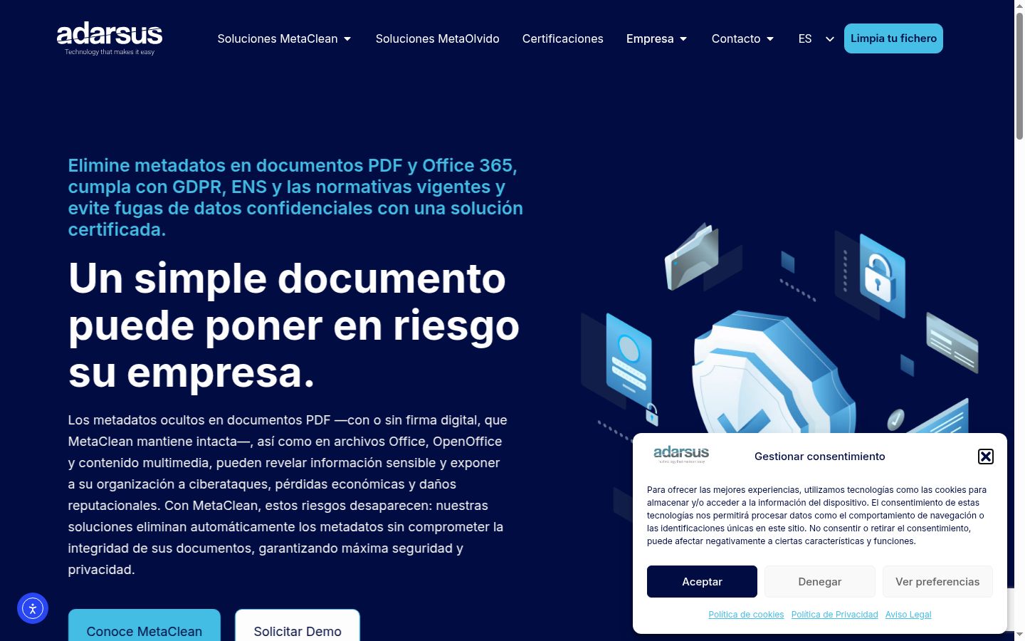 Captura de ecrã do banner de consentimento apresentado antes de qualquer interação