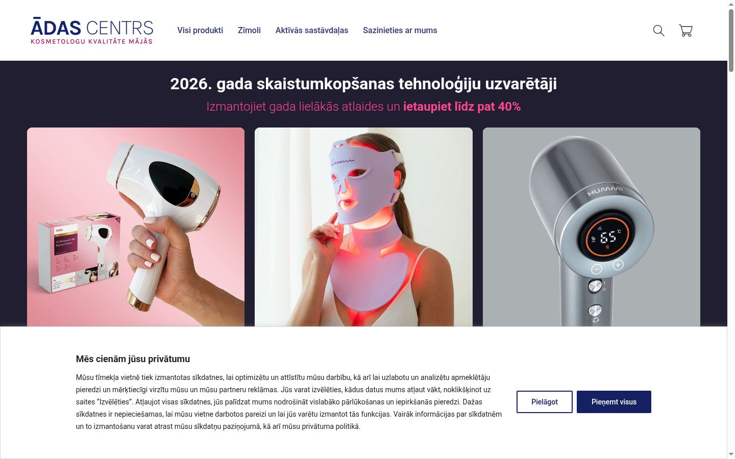Sutikimo reklamjuostės, rodytos prieš bet kokią sąveiką, ekrano kopija