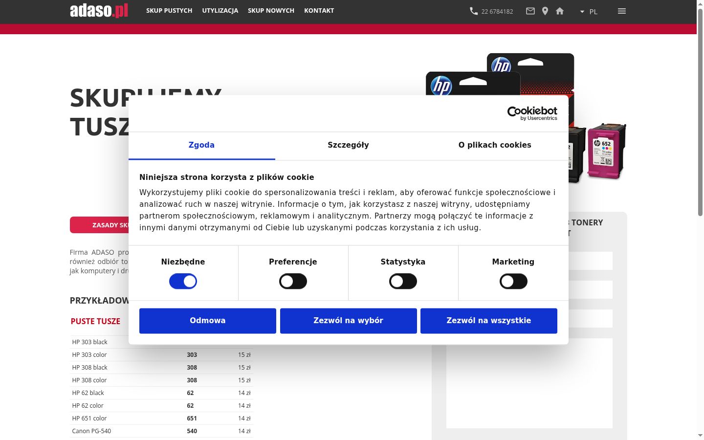 Posnetek zaslona pasice za privolitev, prikazane pred kakršno koli interakcijo