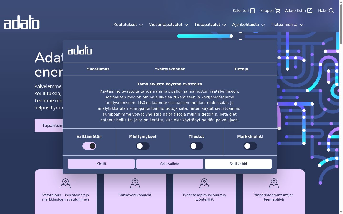 Ekrānuzņēmums ar piekrišanas baneri, kas tika rādīts pirms jebkādas mijiedarbības