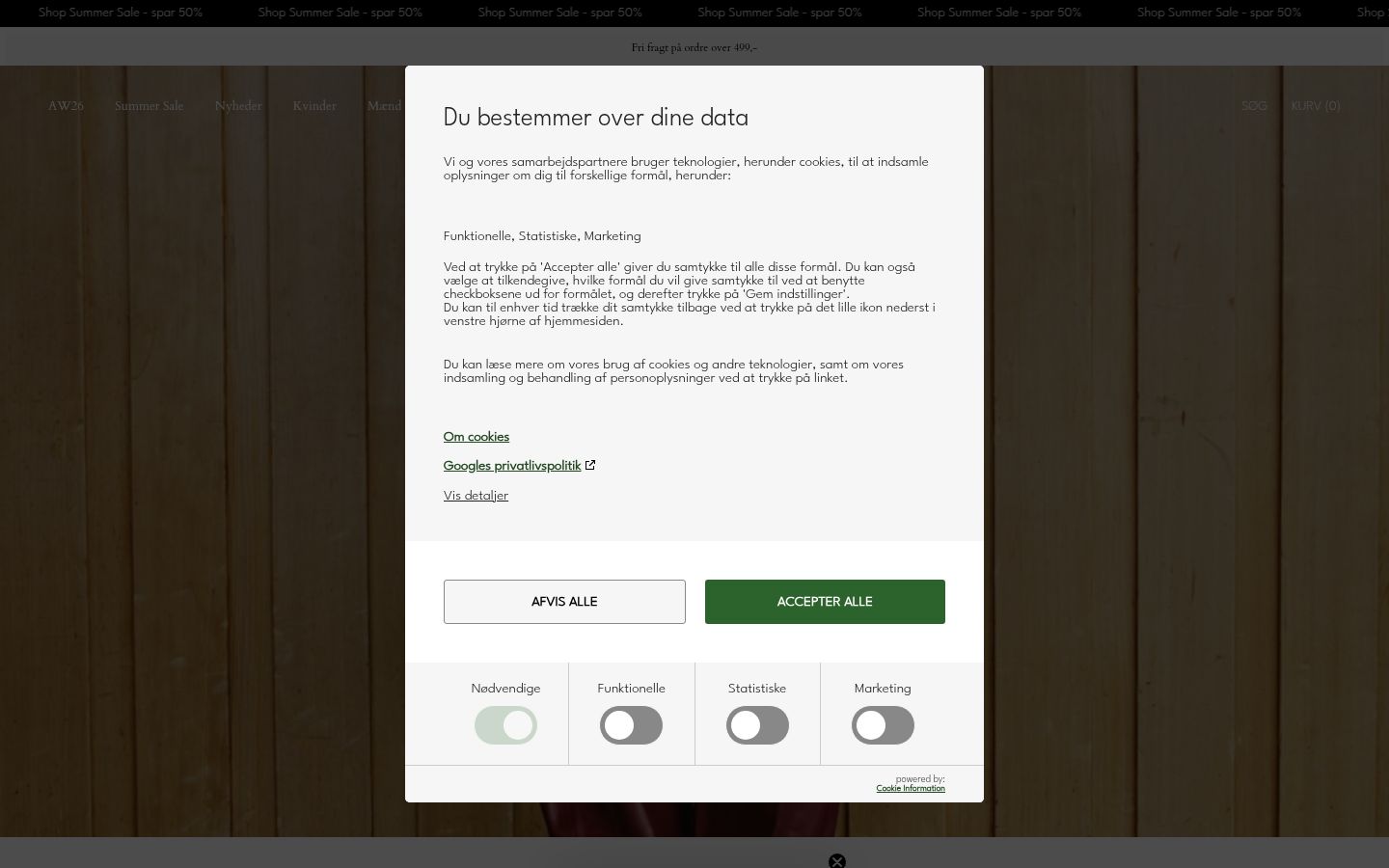 Skärmbild av samtyckesbannern som visades före någon interaktion