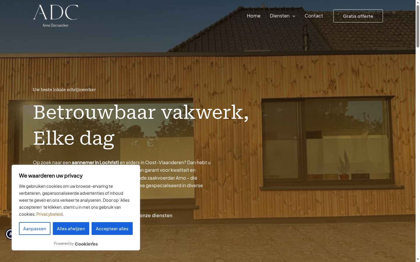 Skärmbild av samtyckesbannern som visades före någon interaktion