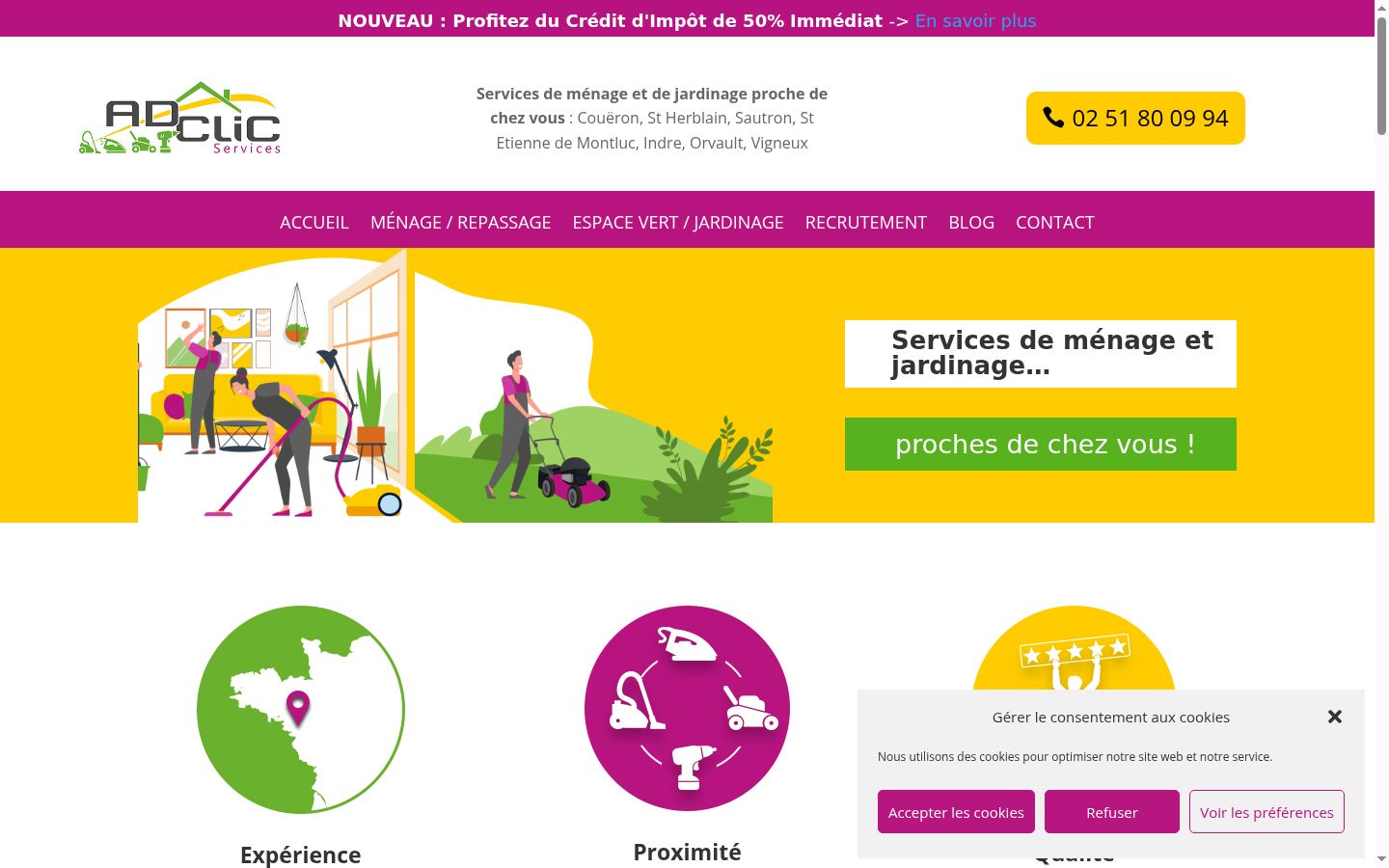 Capture d'écran de la bannière de consentement affichée avant toute interaction