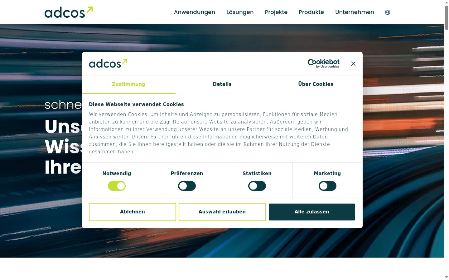 Captura de pantalla del banner de consentimiento mostrado antes de cualquier interacción