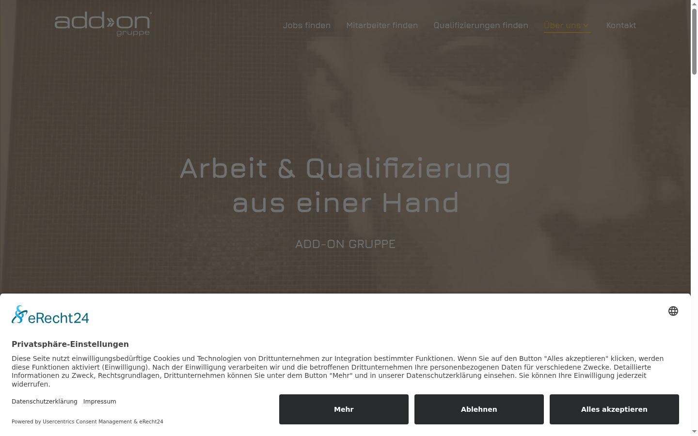 Screenshot des Einwilligungsbanners vor jeglicher Interaktion