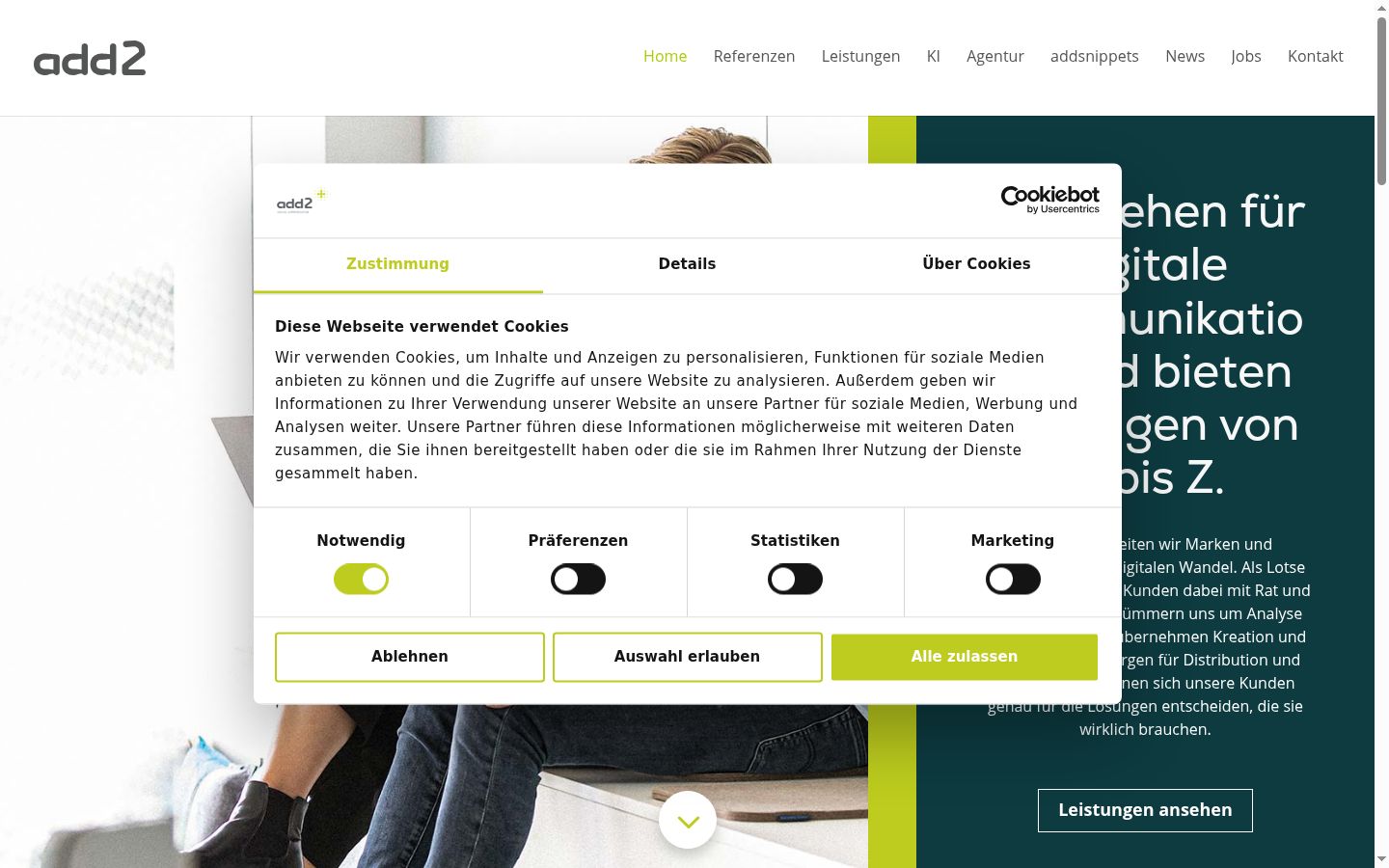 Screenshot del banner di consenso mostrato prima di qualsiasi interazione