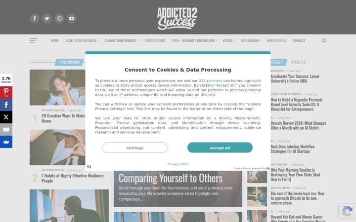 Screenshot of addicted2success.com