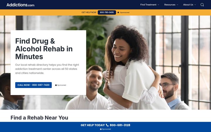 Screenshot of addictions.com
