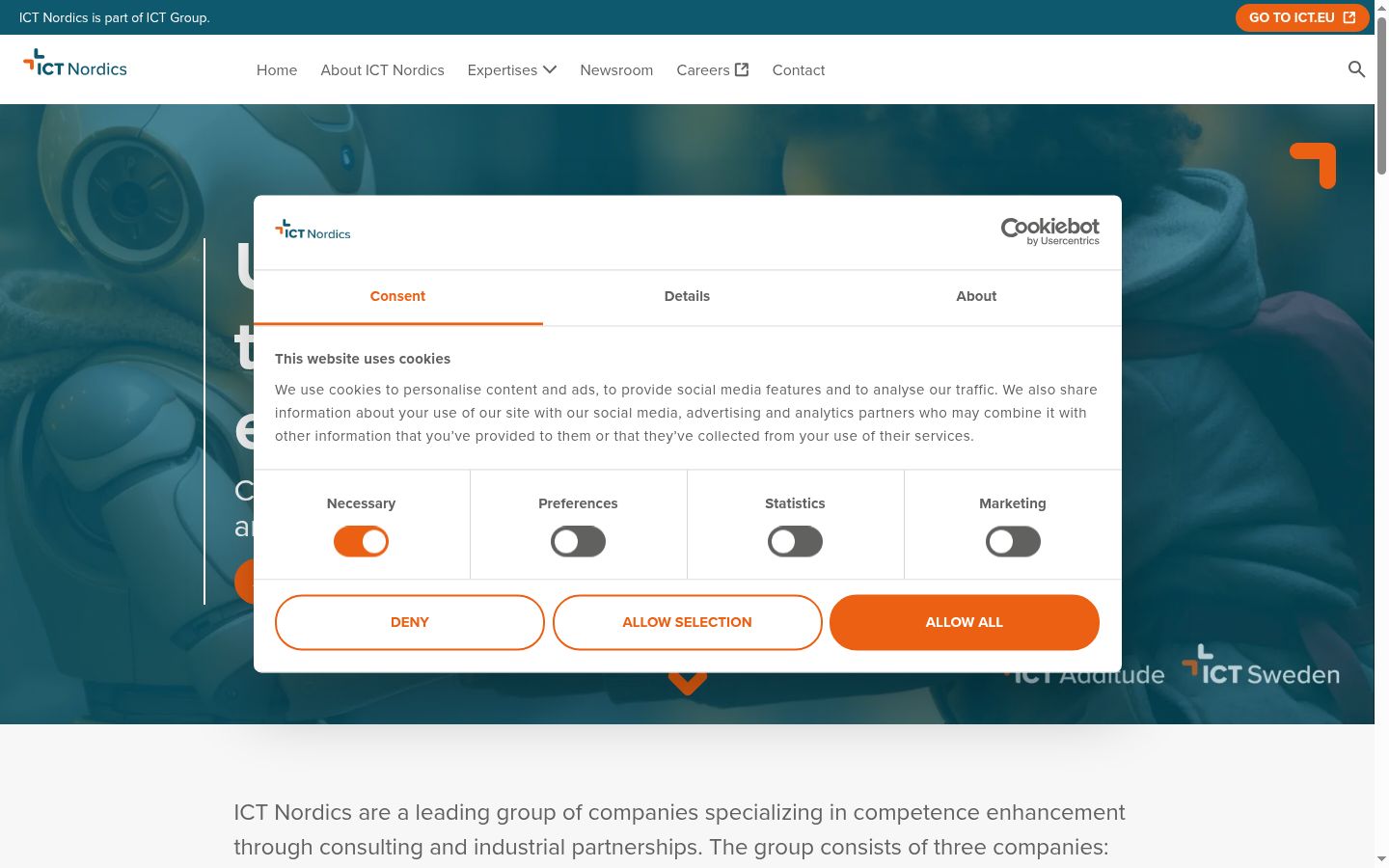 Screenshot del banner di consenso mostrato prima di qualsiasi interazione