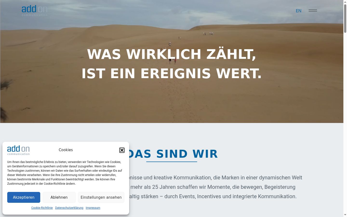Screenshot of the consent banner shown before any interaction