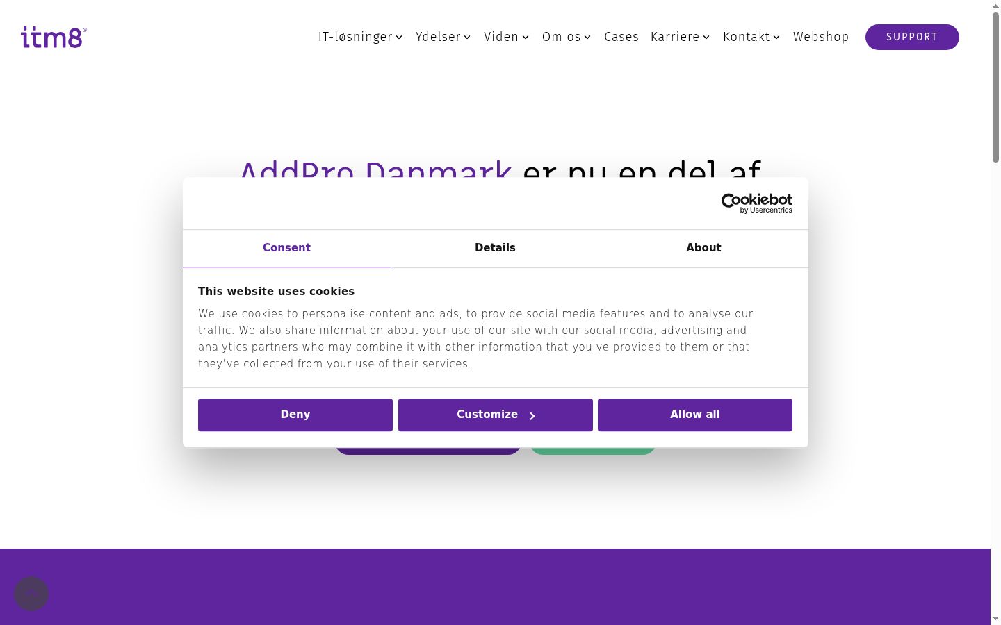 Screenshot of the consent banner shown before any interaction