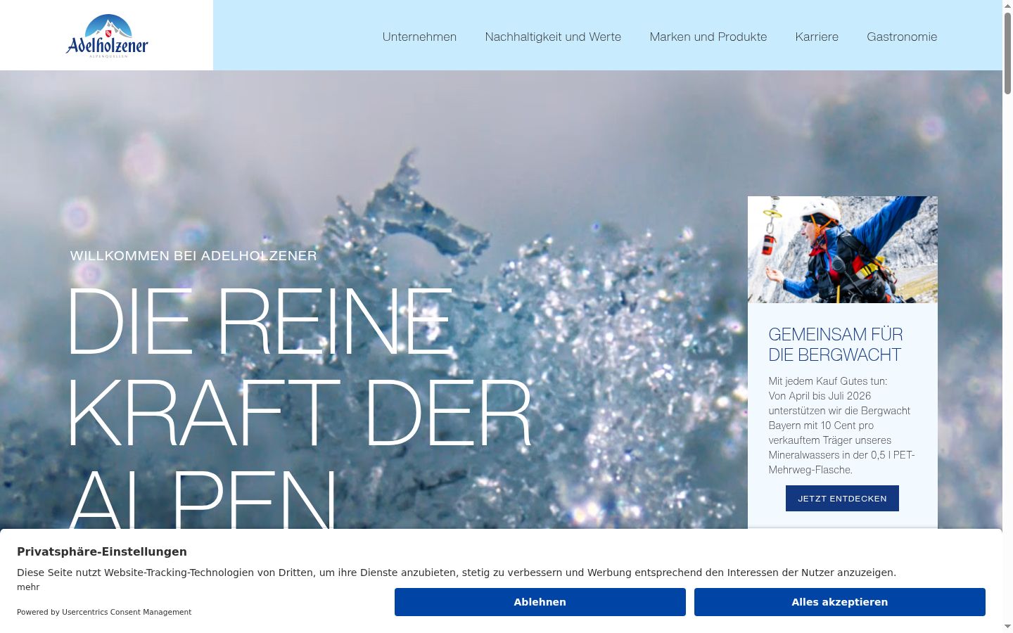 Screenshot des Einwilligungsbanners vor jeglicher Interaktion