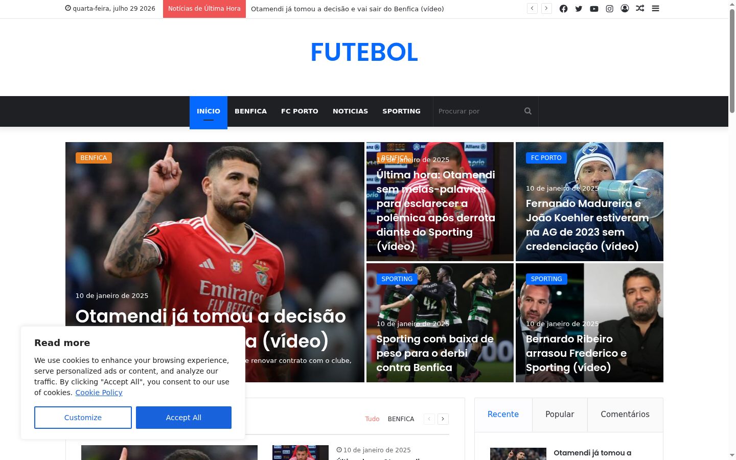 Captura de pantalla del banner de consentimiento mostrado antes de cualquier interacción