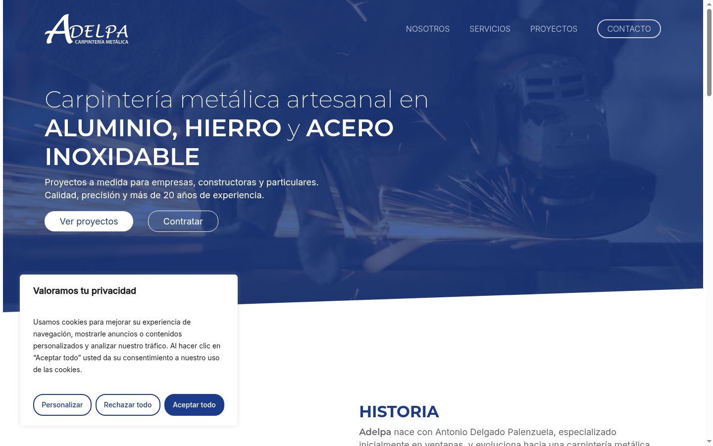 Captura de pantalla del banner de consentimiento mostrado antes de cualquier interacción