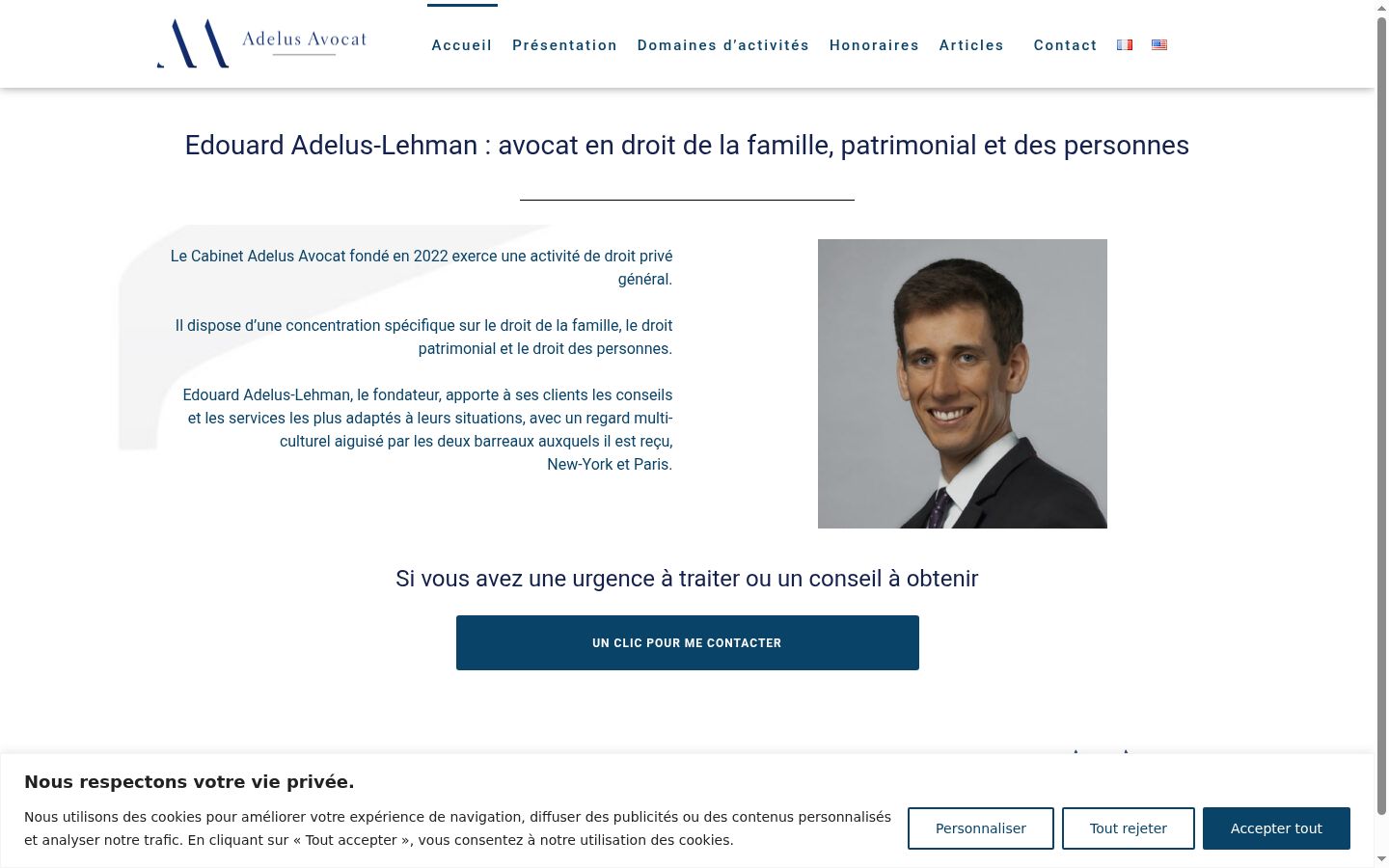 Capture d'écran de la bannière de consentement affichée avant toute interaction